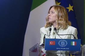 Giorgia Meloni and Turkish President Erdogan Press Conference - Rome
