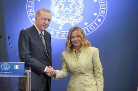 Giorgia Meloni and Turkish President Erdogan Press Conference - Rome