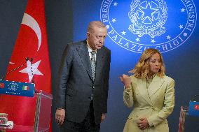 Giorgia Meloni and Turkish President Erdogan Press Conference - Rome