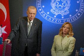 Giorgia Meloni and Turkish President Erdogan Press Conference - Rome