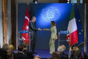 Giorgia Meloni and Turkish President Erdogan Press Conference - Rome
