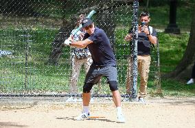 George Clooney Playing Baseball - NYC