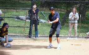 George Clooney Playing Baseball - NYC
