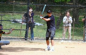 George Clooney Playing Baseball - NYC