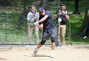George Clooney Playing Baseball - NYC