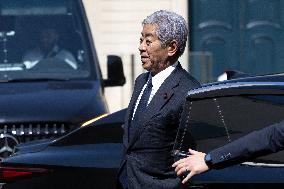 Japanese Foreign Affairs Minister arrives for a meeting at Matignon - Paris