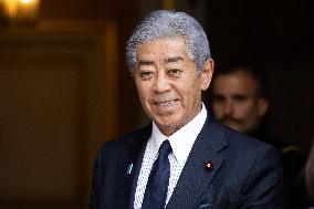 Japanese Foreign Affairs Minister arrives for a meeting at Matignon - Paris