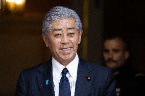 Japanese Foreign Affairs Minister arrives for a meeting at Matignon - Paris
