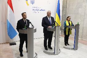 Press conference of Andrii Sybiha, Xavier Bettel and Yuriko Backes in Kyiv