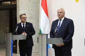 Press conference of Andrii Sybiha, Xavier Bettel and Yuriko Backes in Kyiv