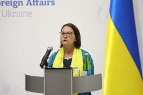 Press conference of Andrii Sybiha, Xavier Bettel and Yuriko Backes in Kyiv