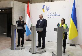 Press conference of Andrii Sybiha, Xavier Bettel and Yuriko Backes in Kyiv