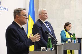 Press conference of Andrii Sybiha, Xavier Bettel and Yuriko Backes in Kyiv