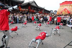 Tourists Enjoy Robot Show in Taizhou - China