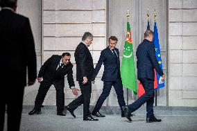 Macron And Berdimuhamedow Attend Agreement Ceremony At Elysee - Paris