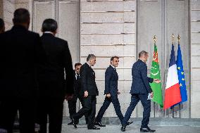 Macron And Berdimuhamedow Attend Agreement Ceremony At Elysee - Paris