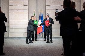 Macron And Berdimuhamedow Attend Agreement Ceremony At Elysee - Paris