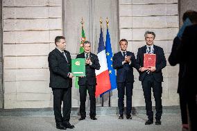 Macron And Berdimuhamedow Attend Agreement Ceremony At Elysee - Paris