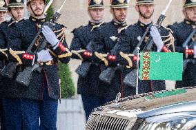 Macron Hosts Berdymukhamedo For Working Dinner At Elysee - Paris