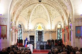 President Macron Delivers A Speech At The Grande Loge Of France - Paris