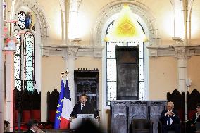 President Macron Delivers A Speech At The Grande Loge Of France - Paris