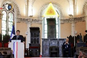 President Macron Delivers A Speech At The Grande Loge Of France - Paris