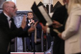 President Macron Delivers A Speech At The Grande Loge Of France - Paris