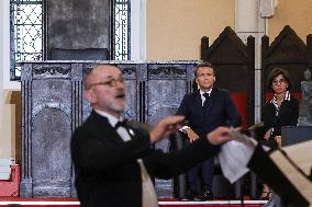 President Macron Delivers A Speech At The Grande Loge Of France - Paris