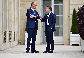 Macron and Merz Discuss in Elysee Garden - Paris