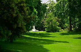Macron and Merz Discuss in Elysee Garden - Paris