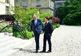 Macron and Merz Discuss in Elysee Garden - Paris