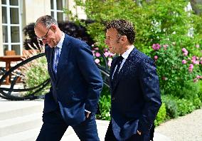 Macron and Merz Discuss in Elysee Garden - Paris