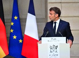 Macron and Merz Hold Joint Press Conference at Elysee - Paris