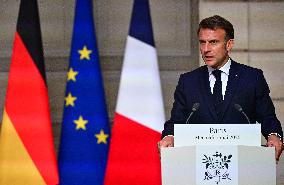 Macron and Merz Hold Joint Press Conference at Elysee - Paris