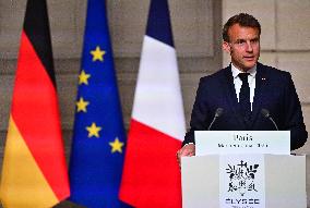 Macron and Merz Hold Joint Press Conference at Elysee - Paris