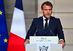 Macron and Merz Hold Joint Press Conference at Elysee - Paris