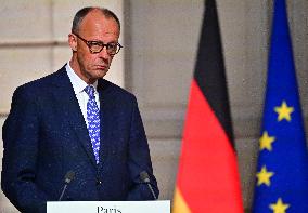 Macron and Merz Hold Joint Press Conference at Elysee - Paris