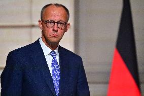 Macron and Merz Hold Joint Press Conference at Elysee - Paris