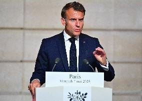Macron and Merz Hold Joint Press Conference at Elysee - Paris