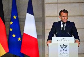 Macron and Merz Hold Joint Press Conference at Elysee - Paris