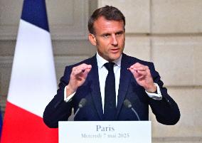 Macron and Merz Hold Joint Press Conference at Elysee - Paris