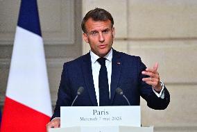 Macron and Merz Hold Joint Press Conference at Elysee - Paris