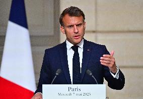 Macron and Merz Hold Joint Press Conference at Elysee - Paris
