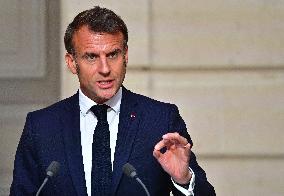 Macron and Merz Hold Joint Press Conference at Elysee - Paris