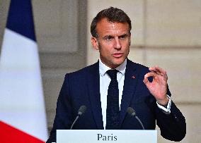 Macron and Merz Hold Joint Press Conference at Elysee - Paris