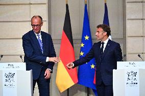 Macron and Merz Hold Joint Press Conference at Elysee - Paris
