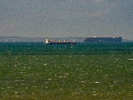 Container Ship Meets Ferry in the English Channel - France