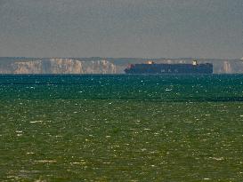 Container Ship Meets Ferry in the English Channel - France