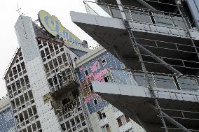 Aftermath of Russian drone attack in Dniprovskyi district of Kyiv