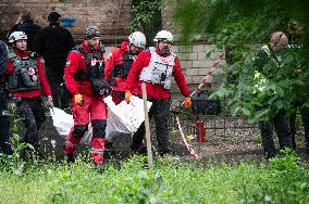 Russian drone wreckage damages apartment block in Shevchenkivskyi district of Kyiv